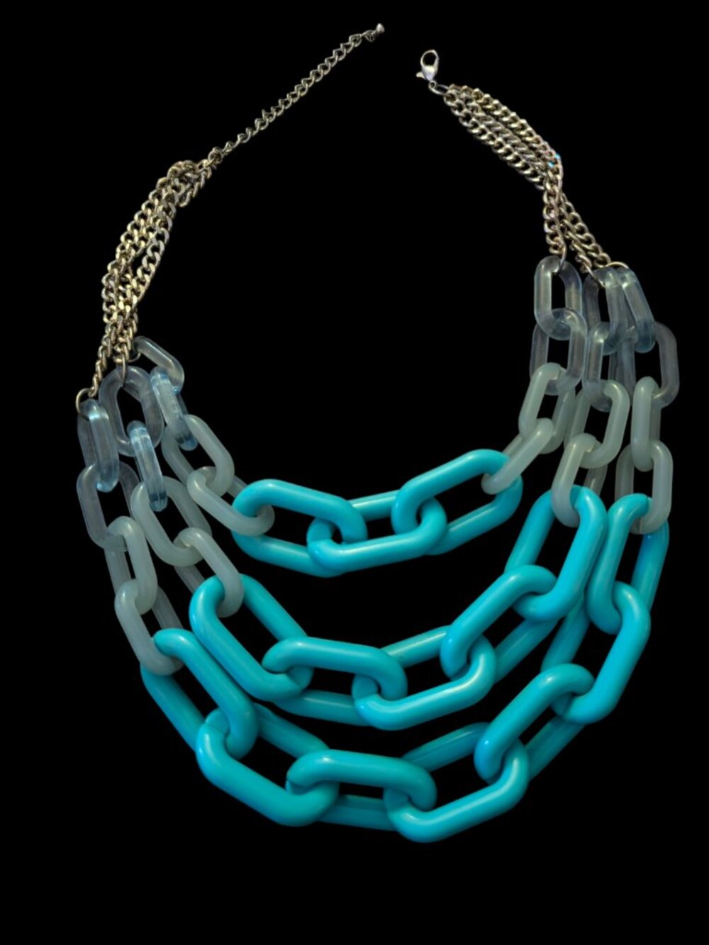 Graduated Links Triple Layered Chunky Acrylic Paperclip Chain 20.5" Silver Tone - Picture 6 of 6